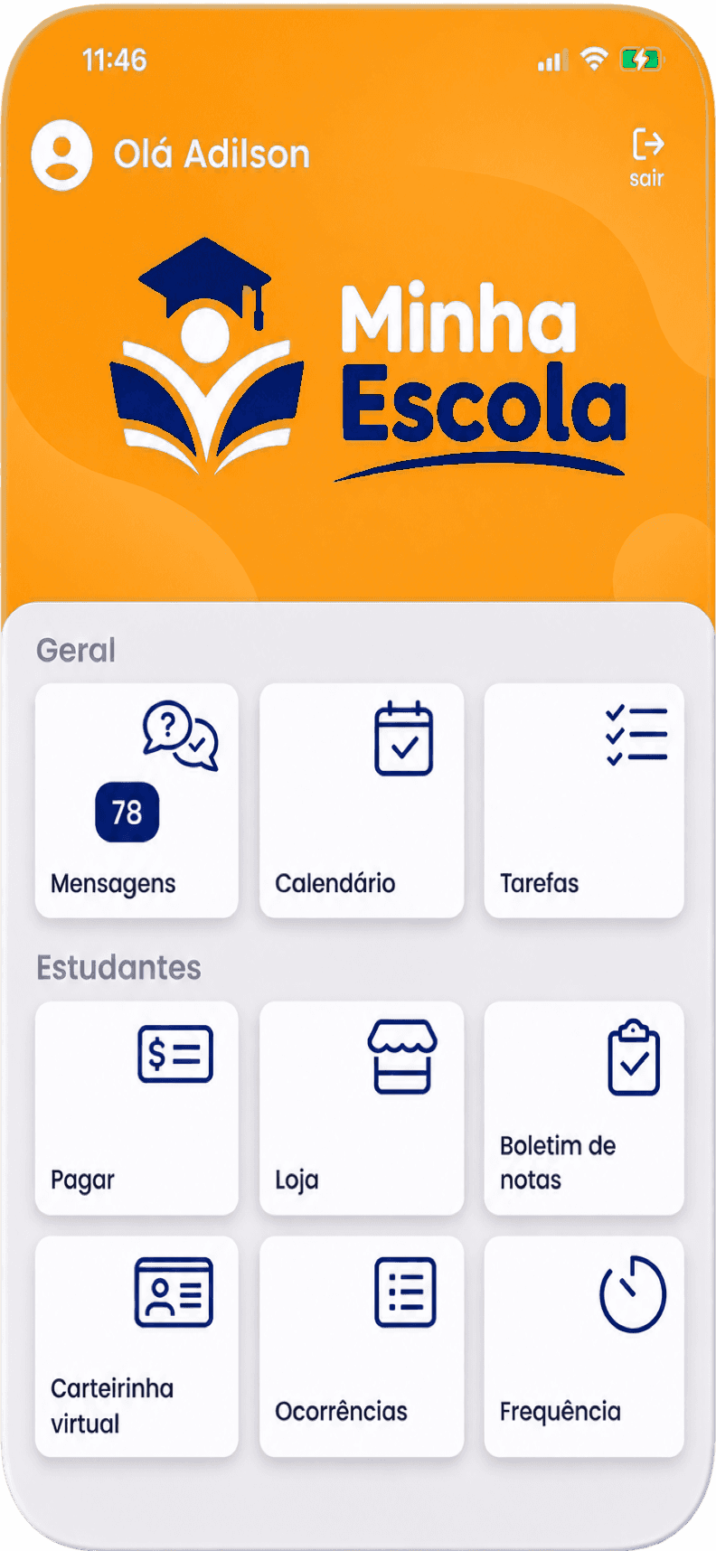 App Minha Escola — tela inicial